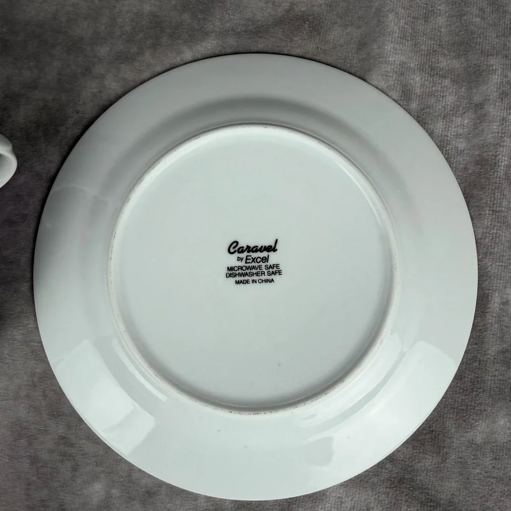 Vtg Caravel by‎ Excel Gravy Boat & Saucer Set Blk Border Pastel Iris Tulip China
